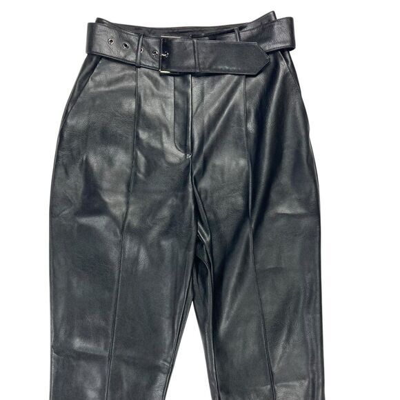 Ted Baker Pants Womens 2 Black Faux Leather Hi Waist Pleated Belted Classic NEW - Picture 3 of 16